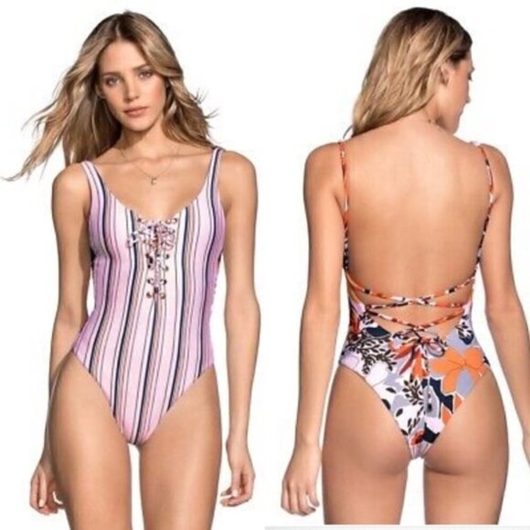 New Maaji Honey Heavenly Striped Reversible One Piece Swimsuit NWT Size Medium - Picture 1 of 16